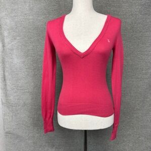 Abercrombie & Fitch Y2K 2000s V Neck Pink Cotton Blend Knit Sweater Top Small